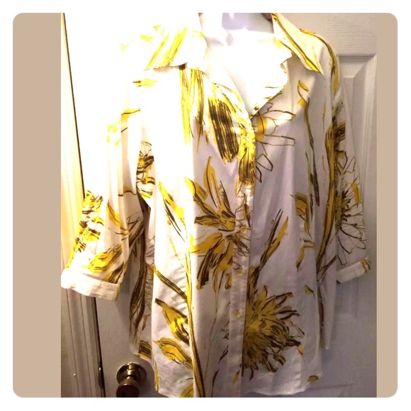 PAPERWHITE by Hinson Wu Blouse Yellow White Floral Button Down Top Nordstrom - Picture 1 of 7